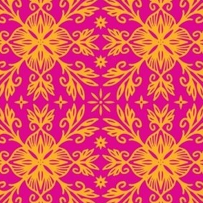 Floral Damask Tile Pink and Yellow