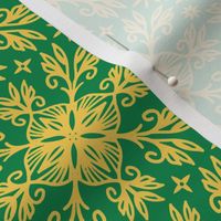 Green and Yellow Floral Damask Tile