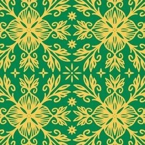 Green and Yellow Floral Damask Tile