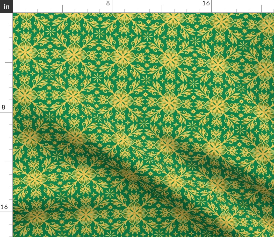 Green and Yellow Floral Damask Tile