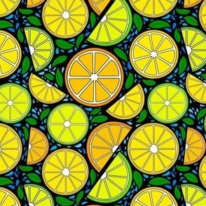Summer citrus pattern black background 