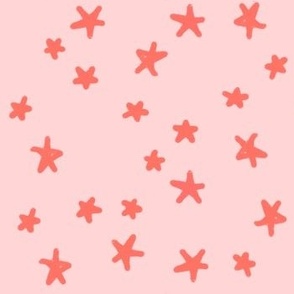 Coral pink textured drawn party textured stars scattered on coral