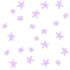 Lilac lavender purple party textured drawn stars scattered on white