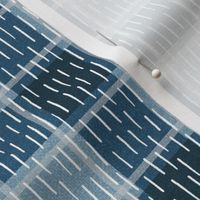 Shibori Vertical Stripes on Blue Plaid