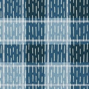 Shibori Vertical Stripes on Blue Plaid