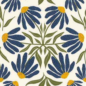 Large // Isabella Blue Coneflowers - Symmetrical Echinacea Tile