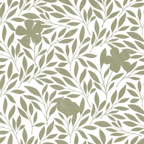 Large | Monochrome Textured Floral Sage on White