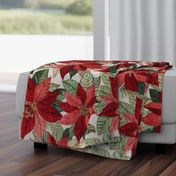 Red Poinsettia Embroidery Beige BG Rotated - XL Scale