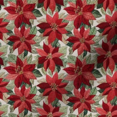 Red Poinsettia Embroidery Beige BG - XS Scale