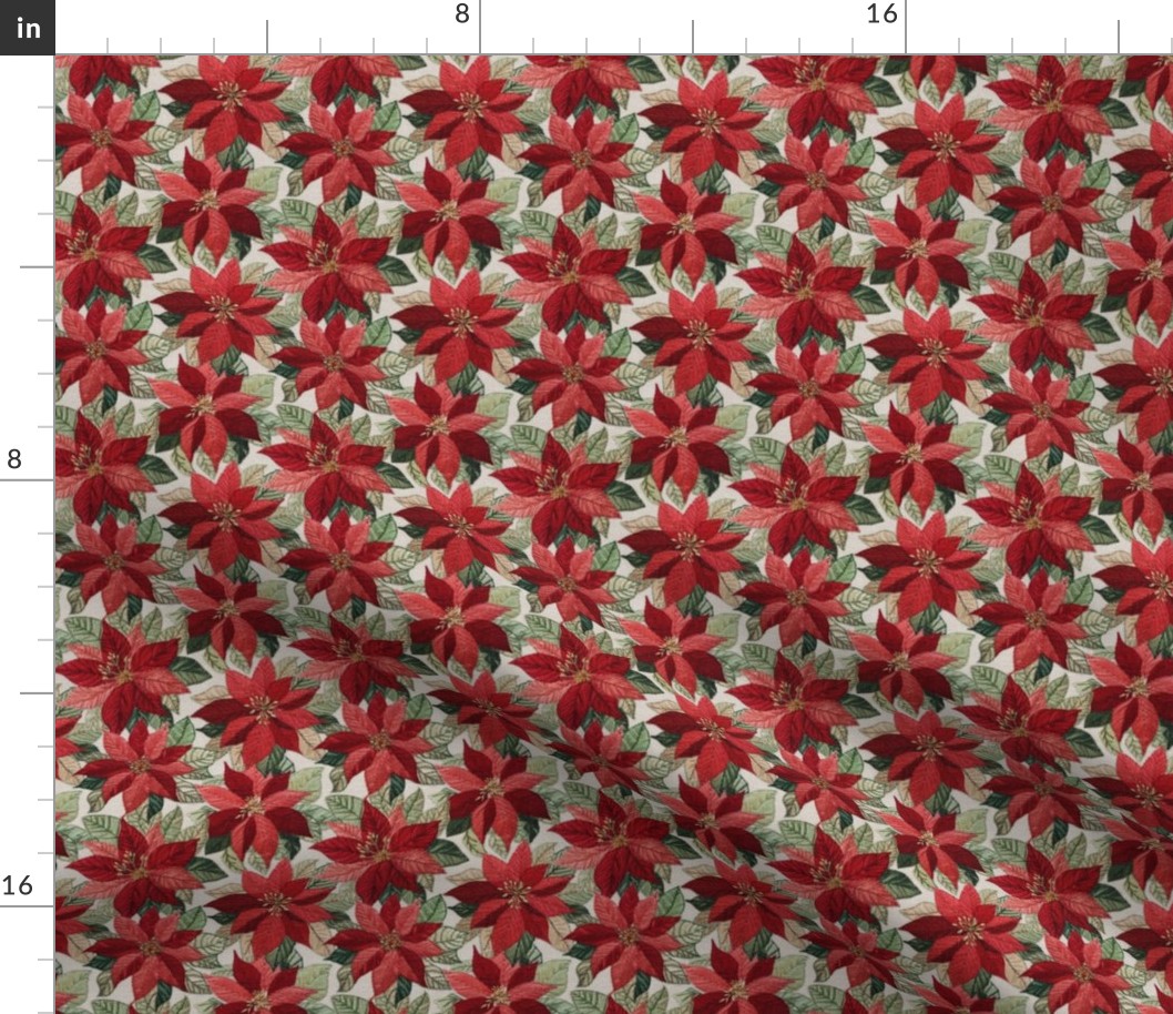 Red Poinsettia Embroidery Beige BG - XS Scale