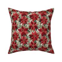 Red Poinsettia Embroidery Beige BG - Small Scale