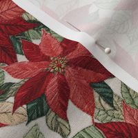 Red Poinsettia Embroidery Beige BG - Small Scale