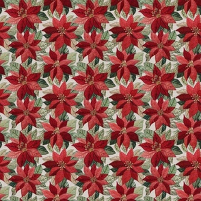 Red Poinsettia Embroidery Beige BG - Small Scale