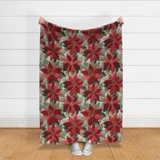 Red Poinsettia Embroidery Beige BG - XL Scale