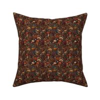 Fall Floral and Mushroom Embroidery Brown BG - XS Scale