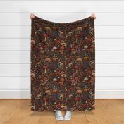Fall Floral and Mushroom Embroidery Brown BG - XL Scale