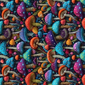 Felt Embroidered Rainbow Mushrooms Rotated - Large Scale
