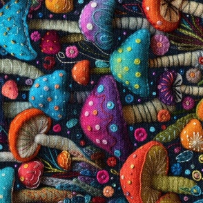 Felt Embroidered Rainbow Mushrooms Rotated - XL Scale