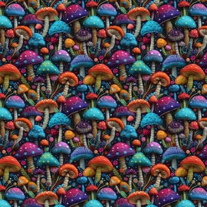 Felt Embroidered Rainbow Mushrooms - Medium Scale