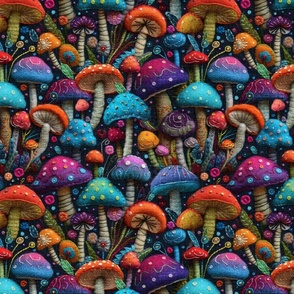 Felt Embroidered Rainbow Mushrooms - Large Scale
