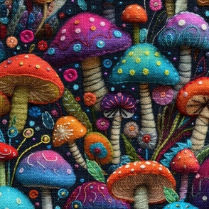 Felt Embroidered Rainbow Mushrooms - XL Scale