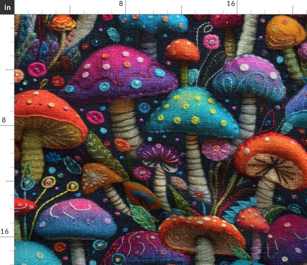 Felt Embroidered Rainbow Mushrooms - XL Scale