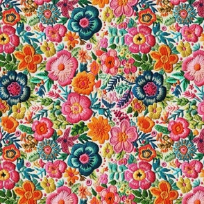 Mexican Rainbow Floral Embroidery Rotated - Large Scale