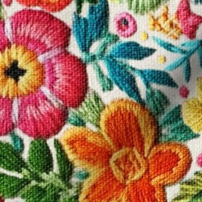 Mexican Rainbow Floral Embroidery Rotated - XL Scale