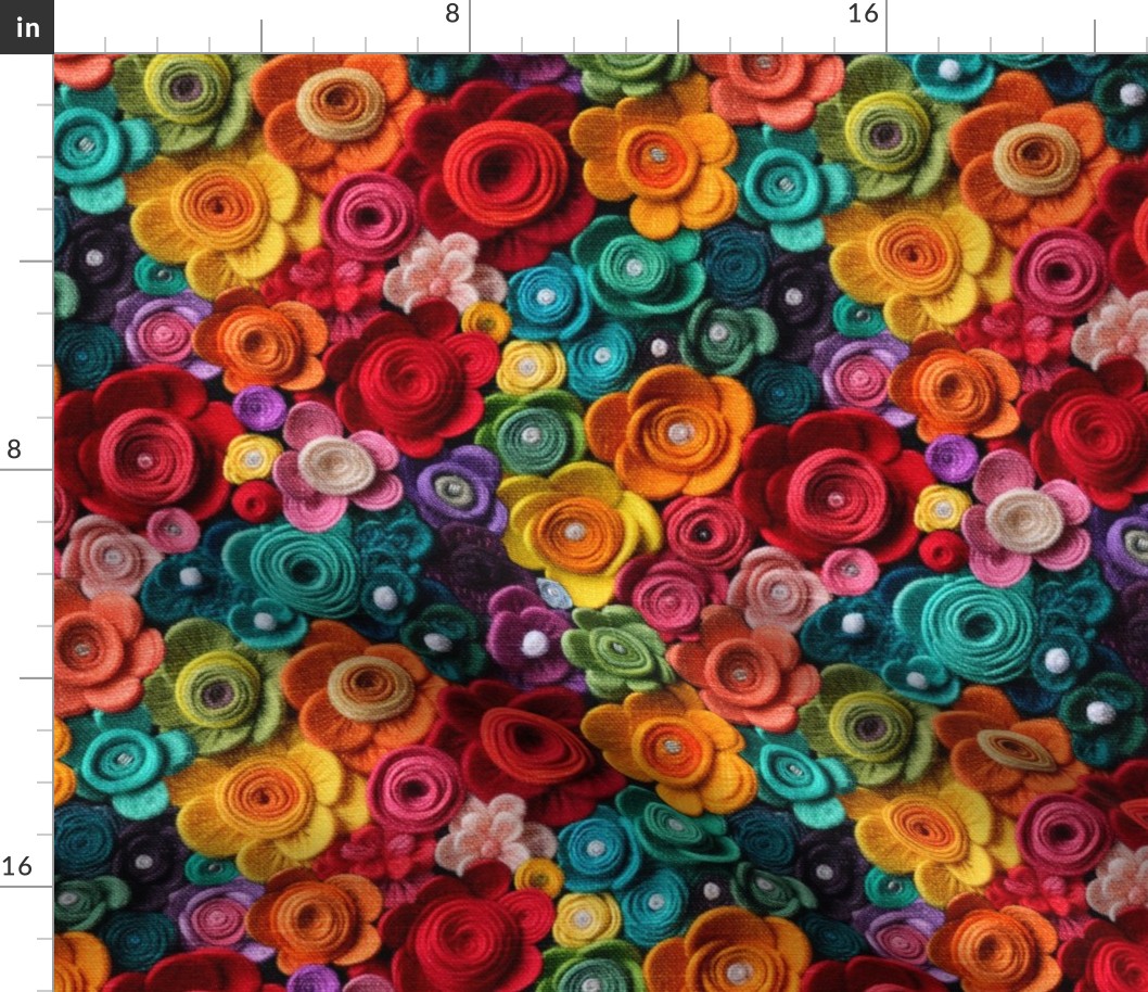 Bright Rainbow Floral Felt Embroidery - Large Scale