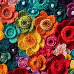 Bright Rainbow Floral Felt Embroidery - XL Scale