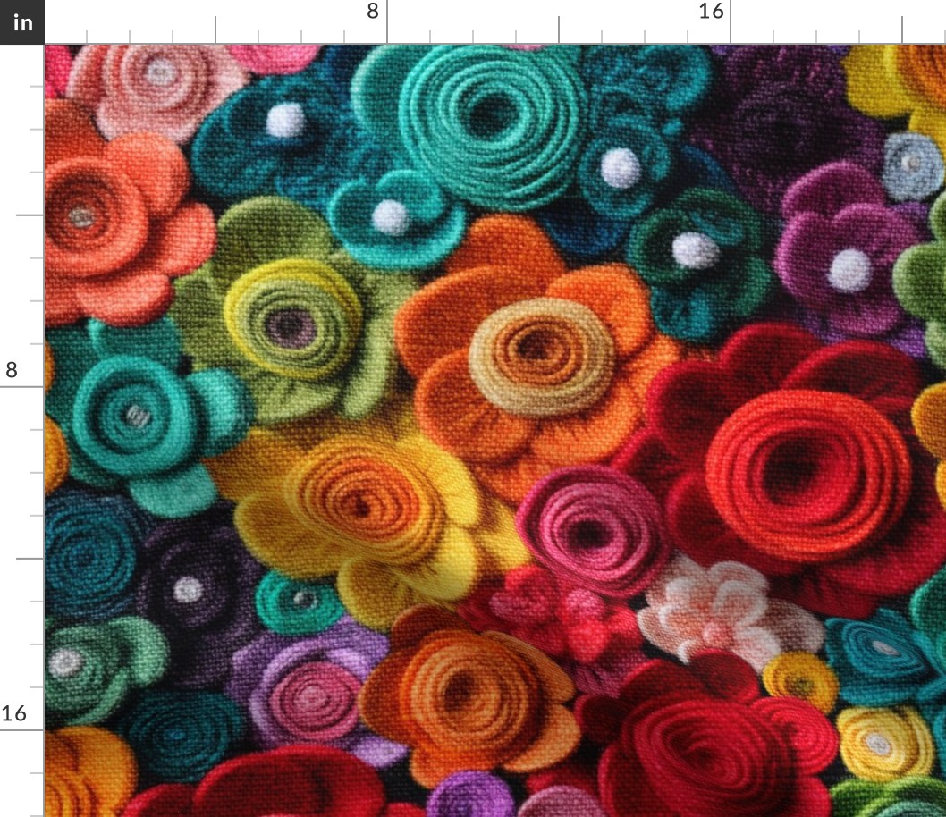 Bright Rainbow Floral Felt Embroidery - XL Scale