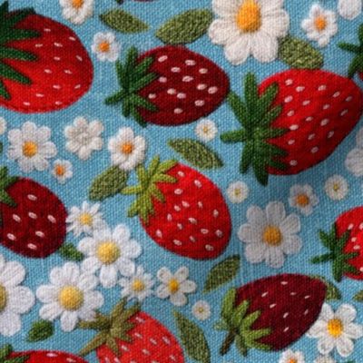 Felt Strawberries and Flowers Embroidery Rotated - Large Scale