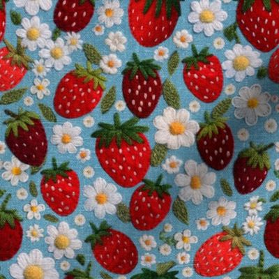 Felt Strawberries and Flowers Embroidery - Medium Scale