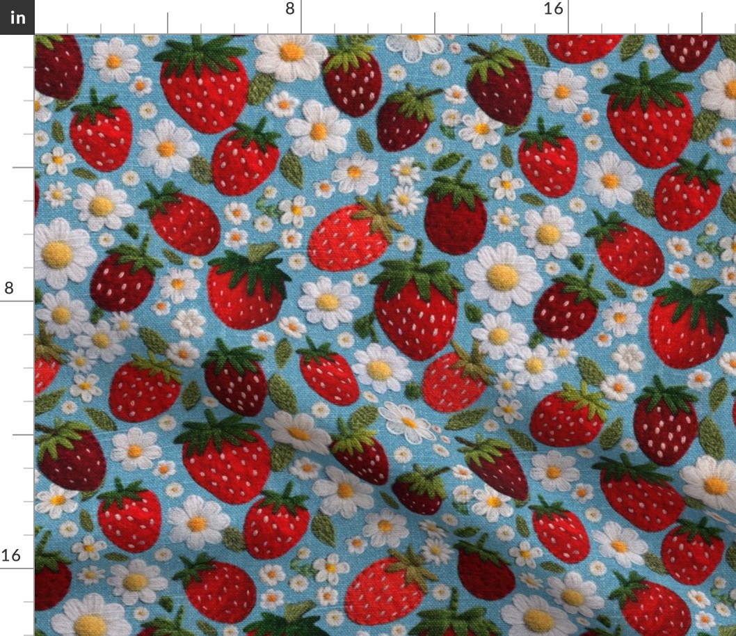 Felt Strawberries and Flowers Embroidery - Large Scale