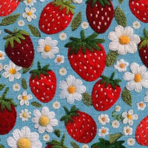 Felt Strawberries and Flowers Embroidery - XL Scale