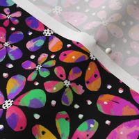Rainbow Abstract Floral Black BG - Small Scale