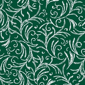 Winter frost vintage leaves Dark Forest Green by Jac Slade