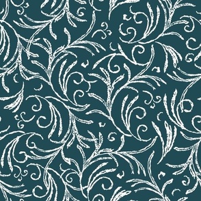 Winter frost vintage leaves Dark forest green teal by Jac Slade