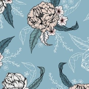 'P' Floral - soft blue