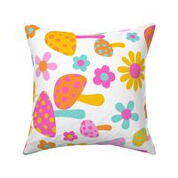 Sweet Summer Bright Flowers and Mushrooms White BG Rotated - XL Scale