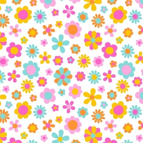 Sweet Summer Bright Flowers White BG Rotated - Large Scale