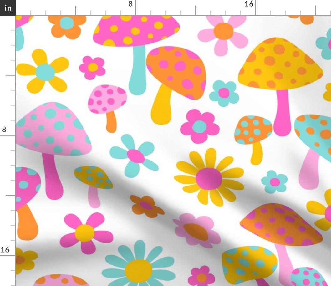 Sweet Summer Bright Flowers and Mushrooms White BG - XL Scale