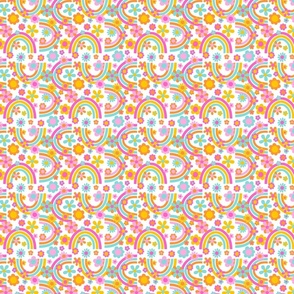 Sweet Summer Bright Rainbows and Flowers White BG - XS Scale