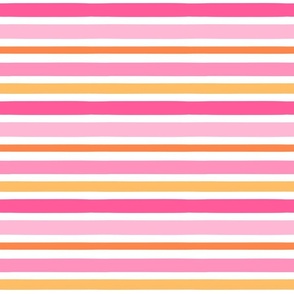 Sorbet Summer Pink and Orange Stripe White BG - Small Scale