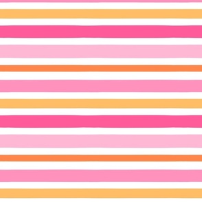 Sorbet Summer Pink and Orange Stripe White BG - Medium Scale