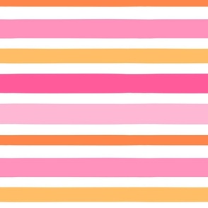 Sorbet Summer Pink and Orange Stripe White BG - Large Scale