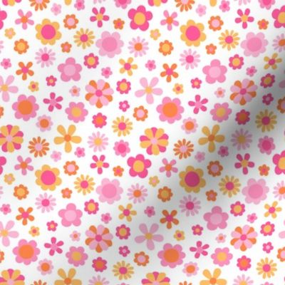 Sorbet Summer Pink and Orange Flowers White BG - XS Scale