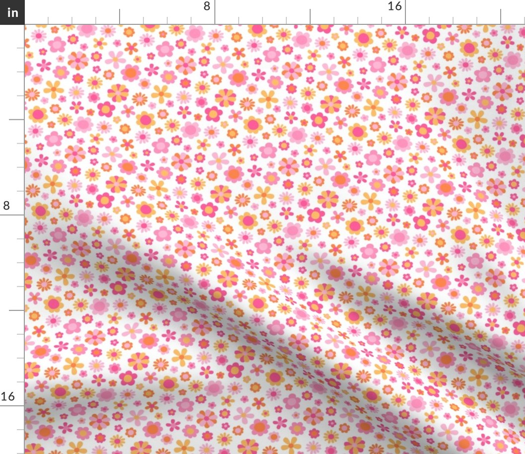 Sorbet Summer Pink and Orange Flowers White BG - XS Scale