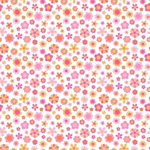 Sorbet Summer Pink and Orange Flowers White BG - Small Scale