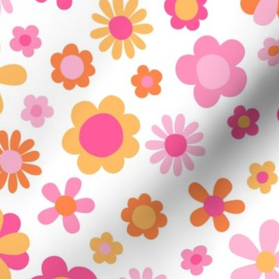 Sorbet Summer Pink and Orange Flowers White BG Rotated- Large Scale